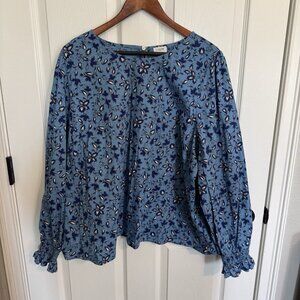 J. Crew Women's Riviera-Blue Multi Cotton/Spandex Poplin Popover Blouse 3XL